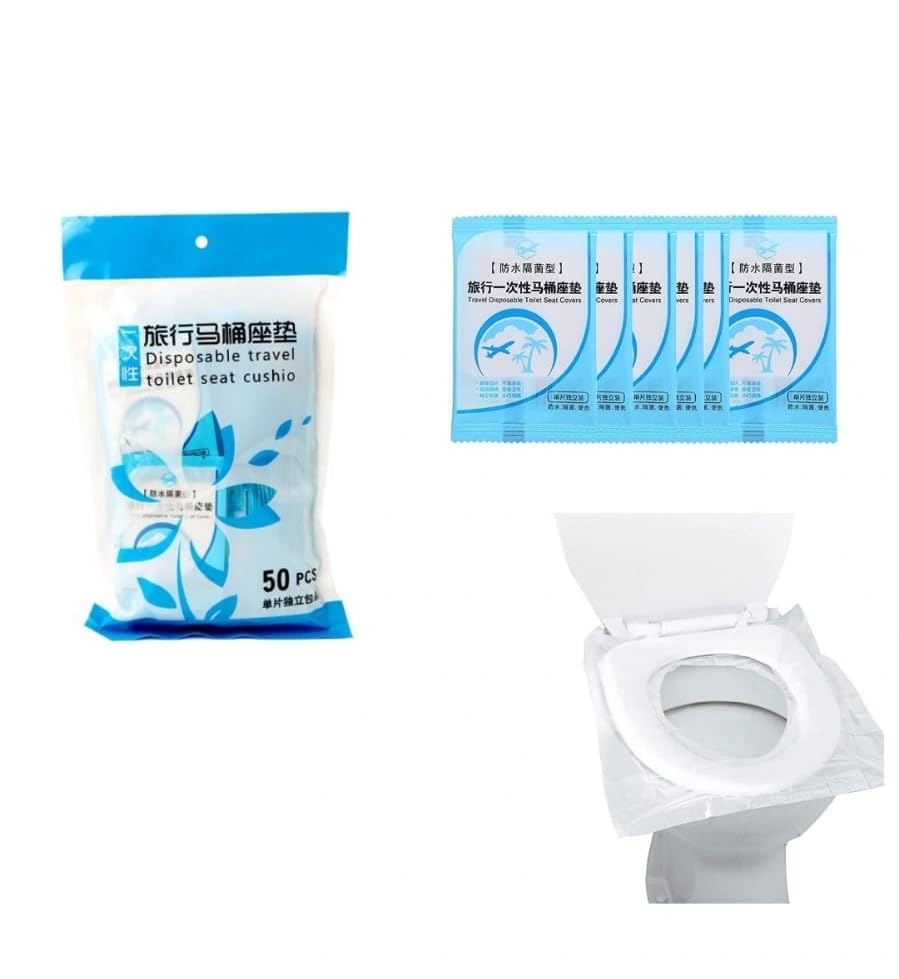 Disposable Toilet Seat Covers 50 Pack, Waterproof Plastic Travel Covers for Public Restrooms, Portable Single-Use Bathroom Seat Protectors, Transparent - image 1