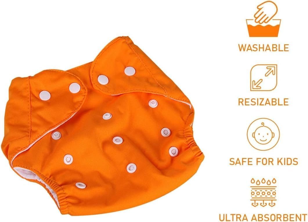Baby Cloth Diaper Reusable Cotton Pocket Nappy Adjustable Washable Waterproof Breathable Soft Insert Friendly For Newborn Infant Toddler 0-3 Years (Orange) - image 2