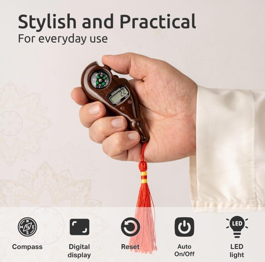 Digital Tasbih Counter, Portable Electronic Rosary and Finger Tally with Compass, Night Light, 5-Digit Display, Reset Button for Dhikr, Prayer, Mosque and Travel, SXH-5136, Beige - image 4