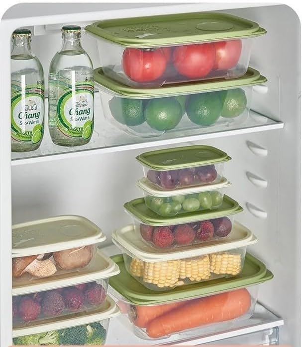 Food Storage Container Set, 4 Pcs Refrigerator Crisper Boxes with Airtight Lids, Leak Proof, Microwave Safe for 3 Minutes, Easy to Clean, Oval Food Grade for Vegetables and Fruit (Green) - image 3