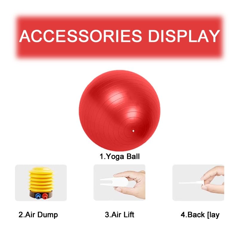 Yoga Ball Exercise Ball – Anti-Burst for Home Gym Pregnancy Pilates, Physical Therapy & Balance Training Stability Ball with Quick Pump – Slip-Resistant Swiss Ball (Red) (65cm) - image 4
