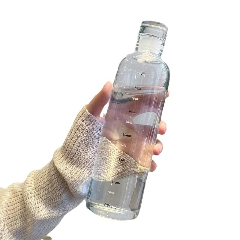 Water Bottle with Hourly Time Markers 500ml - Sport Water Bottle, Leak Proof lid & Reusable, BPA Free, Motivational Flask with Wide Mouth (Transparent) - image 1