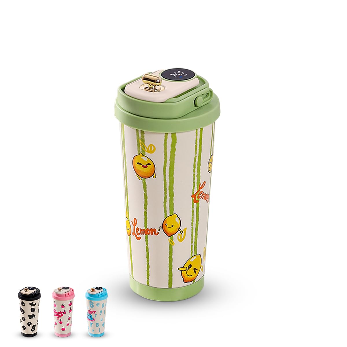Stainless Steel Water Bottle 500 ml, Vacuum Insulated Thermal Mug with Digital Temperature Display, Carry Handle and Leakproof Lid for Hot and Cold Drinks, Travel, Office and Gym, F-1412 (Green) - image 1