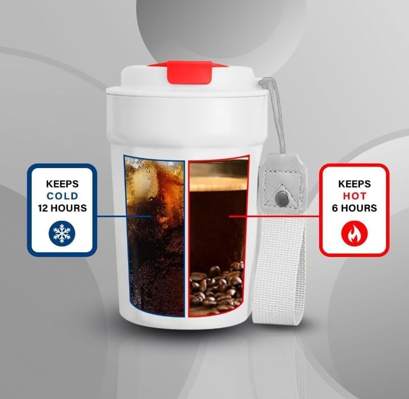 Travel Mug 380 ml, Vacuum Insulated Stainless Steel Coffee Cup with Double-Wall Design and Leakproof Lid for Hot and Cold Drinks, Office, Car and Travel, (White) - image 3