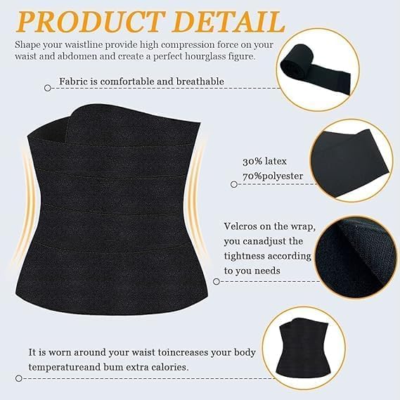 Waist Training Corset, Slim Belt For Women, Body Shaper - Belly Fat Tummy Slimming Belt, Adjustable Strap Corset, Postpartum Recovery, Weight Loss, Sweat Pioneer (Black, 5 Metre) - image 2