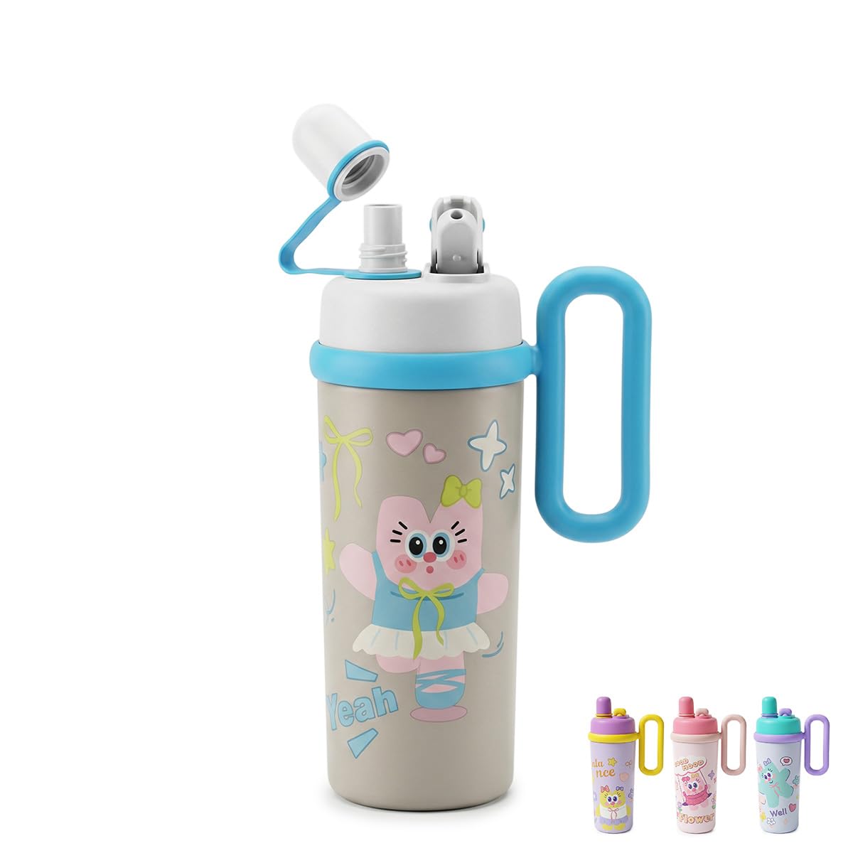 Thermal Mug 700 ml, Stainless Steel Vacuum Insulated Travel Tumbler with Handle, Straw and 2-Way Lid, Leak-Resistant Cup for Hot and Cold Drinks, Car, Office and Gym, F-1533 (White) - image 1