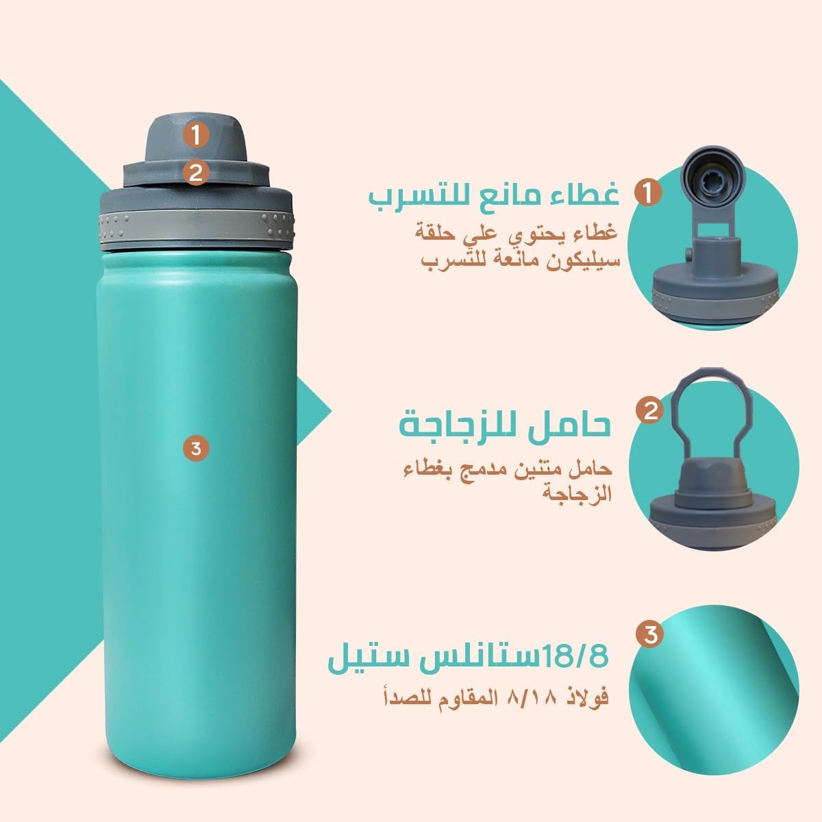 Water Bottle 530ml 18/8 Stainless Steel Vacuum Insulated Thermal Flask, Double-Wall BPA-Free Leak-Proof for Hot Cold Drinks Travel Gym Office, Green - image 4