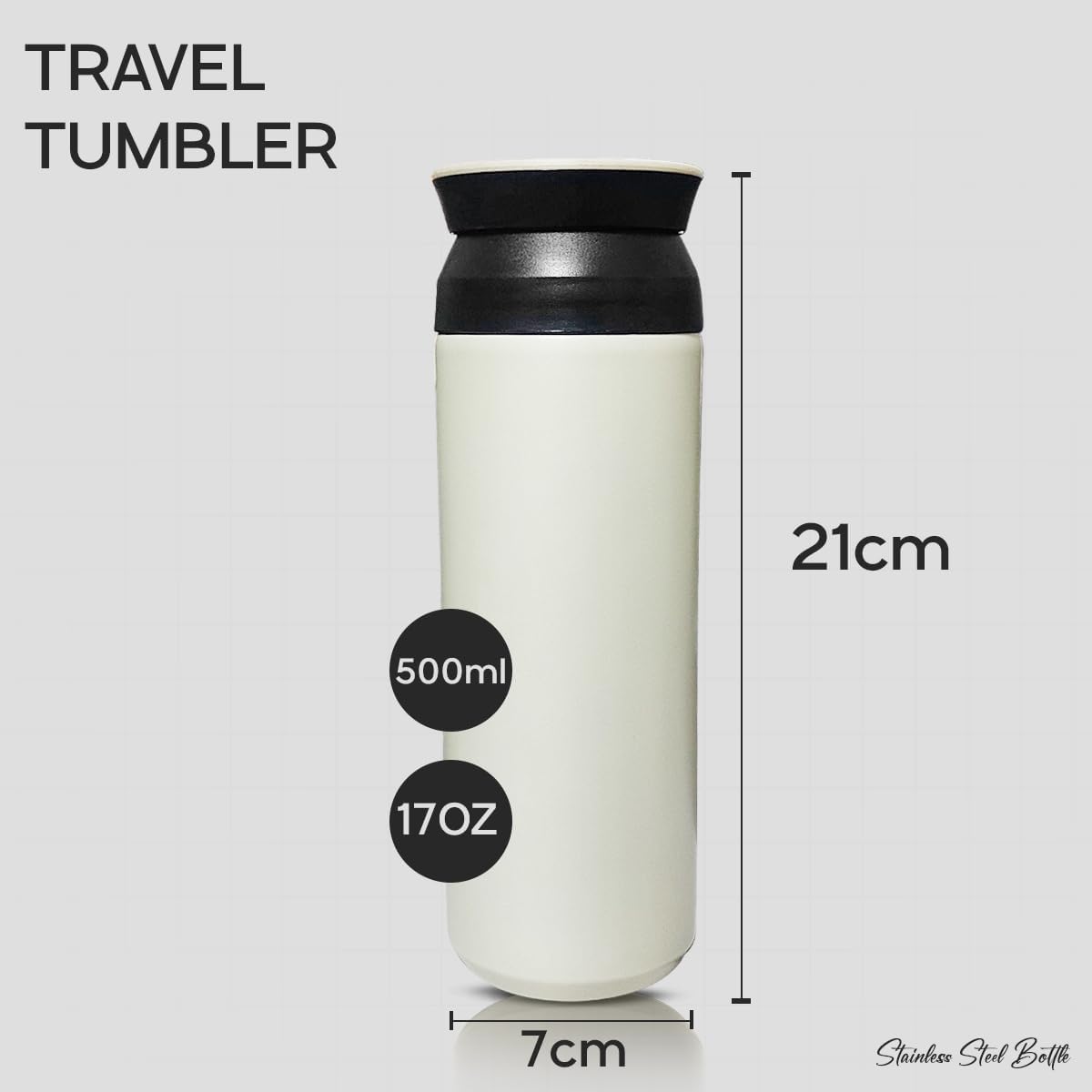 Water Bottle 500ml, Vacuum Insulated SUS304 Stainless Steel Flask with Leak-Proof BPA-Free Lid, Double-Wall Wide-Mouth Sports Bottle for Hot and Cold Drinks, Gym, Office and Travel - image 5