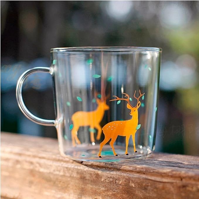 Glass Coffee Mug 300ml, Double Wall Clear Cup with Handle and Cute Animal Design for Tea, Milk, Cappuccino, Juice and Espresso, Home and Office, GG-647 - image 1