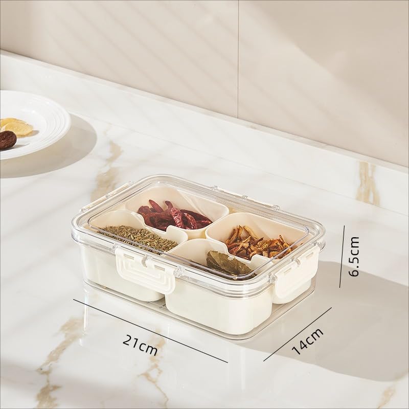 Food Storage Container with Lid, 4-Compartment Divided Snack Box, Airtight Stackable Rectangular Organizer for Fridge, Pantry, Sweets, Fruit, Nuts and Spices, White - image 3