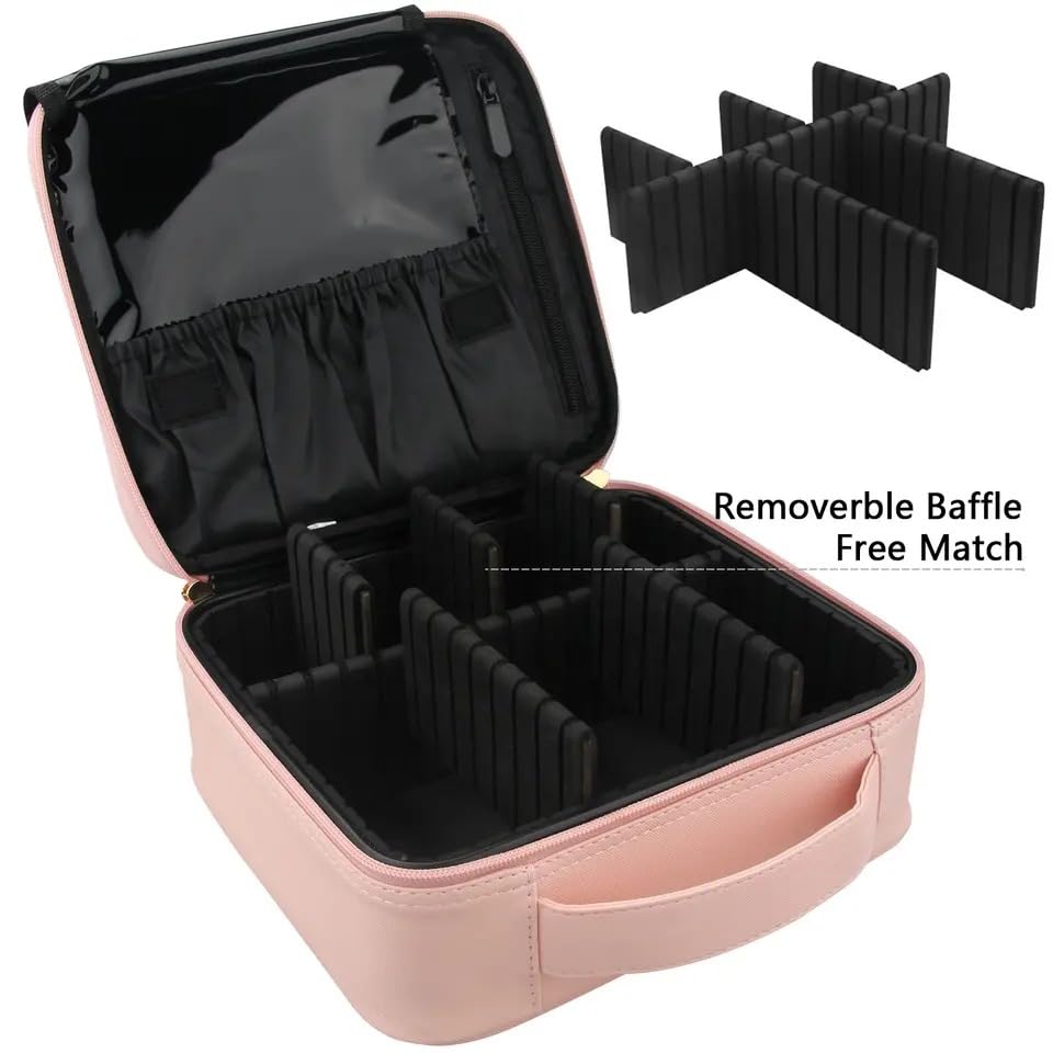 Makeup Bag with LED Mirror, Travel Cosmetic Case with 3 Light Modes, Adjustable Dividers, Brush Slots and Water-Resistant Organizer for Women and Girls, X-494 (Pink) - image 4