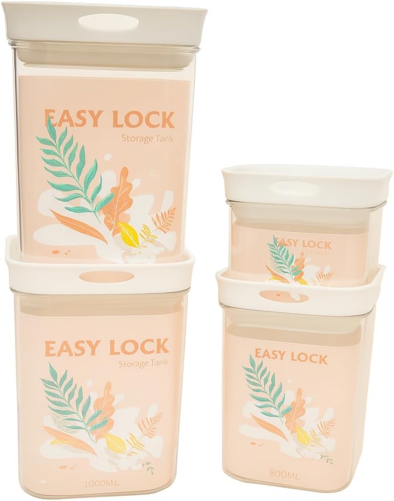 Food Storage Acrylic Containers Set of 4 Pcs - Jars with Airtight Lids, Kitchen Pantry Organization for Flour, Sugar, Legumes, Spices and Snacks, 400/600/800/1000ml (White) - image 1