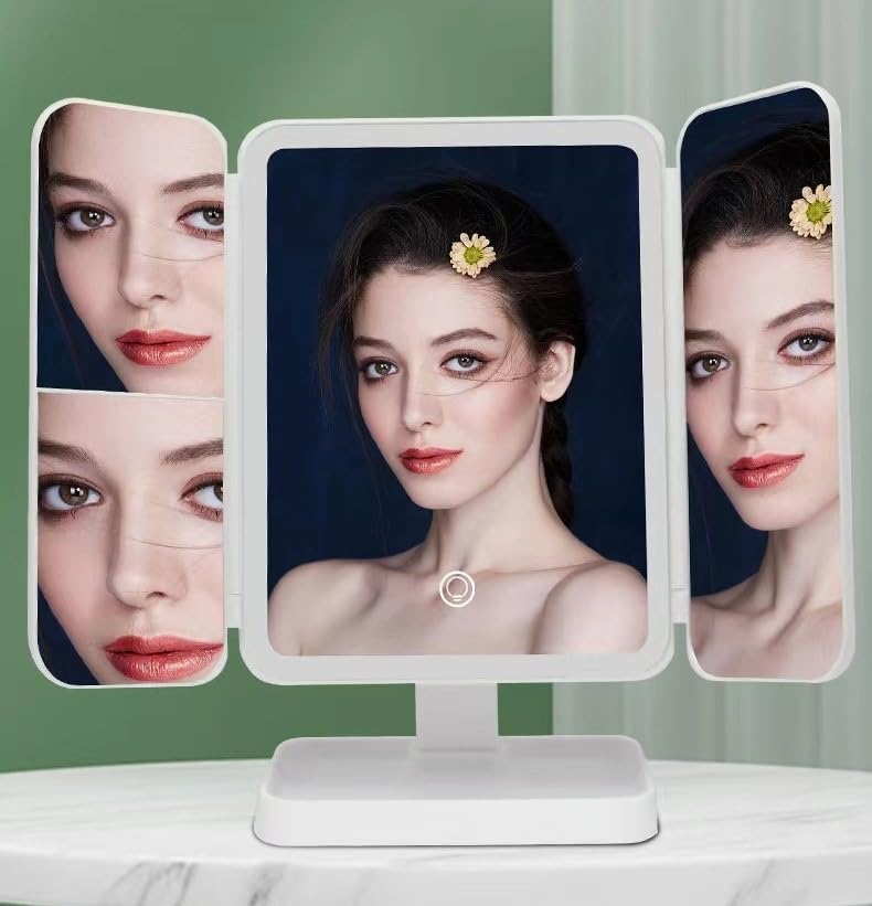 Makeup Mirror with Lights, 3-Sided LED Vanity Mirror with 3 Light Modes, Adjustable Angle and Tabletop Stand for Daily Beauty and Grooming, X-613 (Black) - image 6