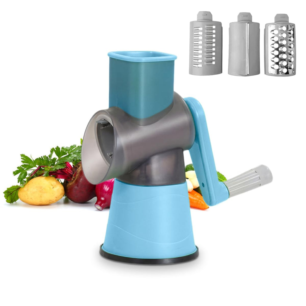Vegetable Slicer Manual Hand-Crank Rotary Drum Grater with Non-Slip Suction Base for Cheese Salad Vegetables Fruits Kitchen Blue XE-132 - image 1