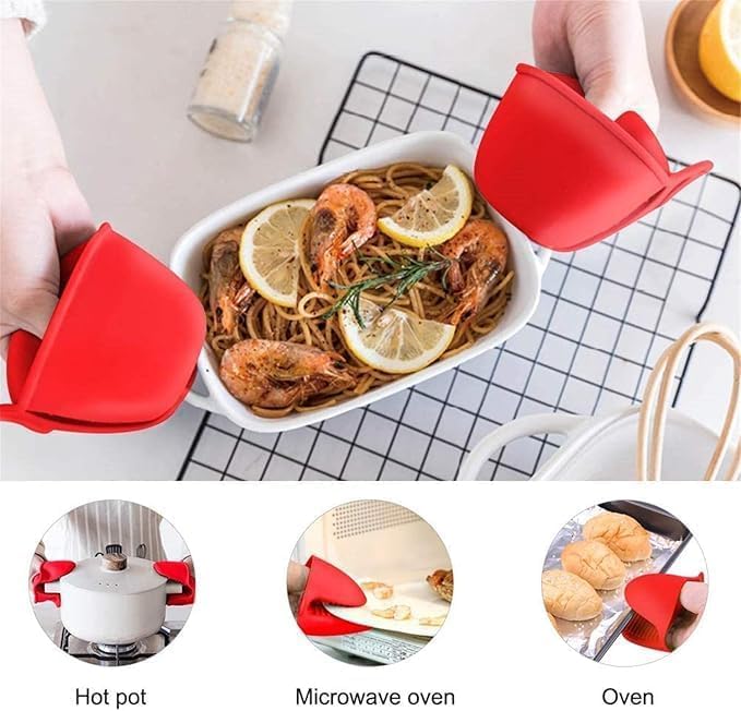 Mini Oven Gloves Silicone Heat Resistant Pinch Mitts 2 Pairs Kitchen Potholders For Cooking Baking Handling Hot Trays Pots Pans Non Slip Compact Design N65 (Red) - image 2