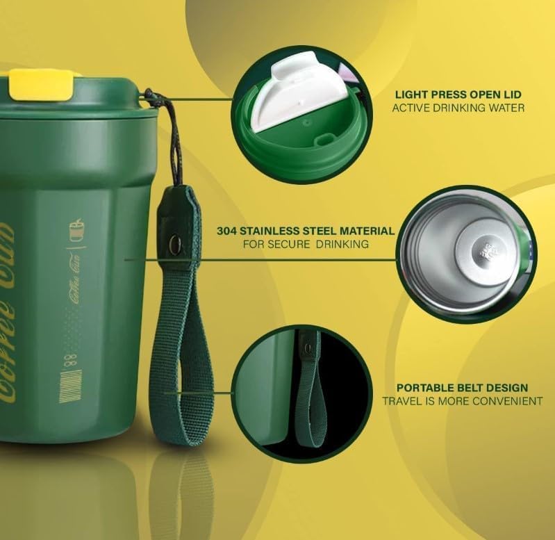 Travel Mug Thermal Coffee Cup Double Wall Stainless Steel Insulated Reusable Keeps Drinks Hot or Cold Leak-Resistant Lid Car Cup Holder Friendly For Outdoor Sports And Car Travel (Green) - image 4