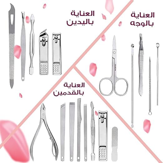 Manicure Set, Stainless Steel Nail Care and Grooming Kit with Portable Travel Case for Fingernails, Toenails, Eyebrows, Ear and Nose Care, Men and Women, Red and Silver - image 5