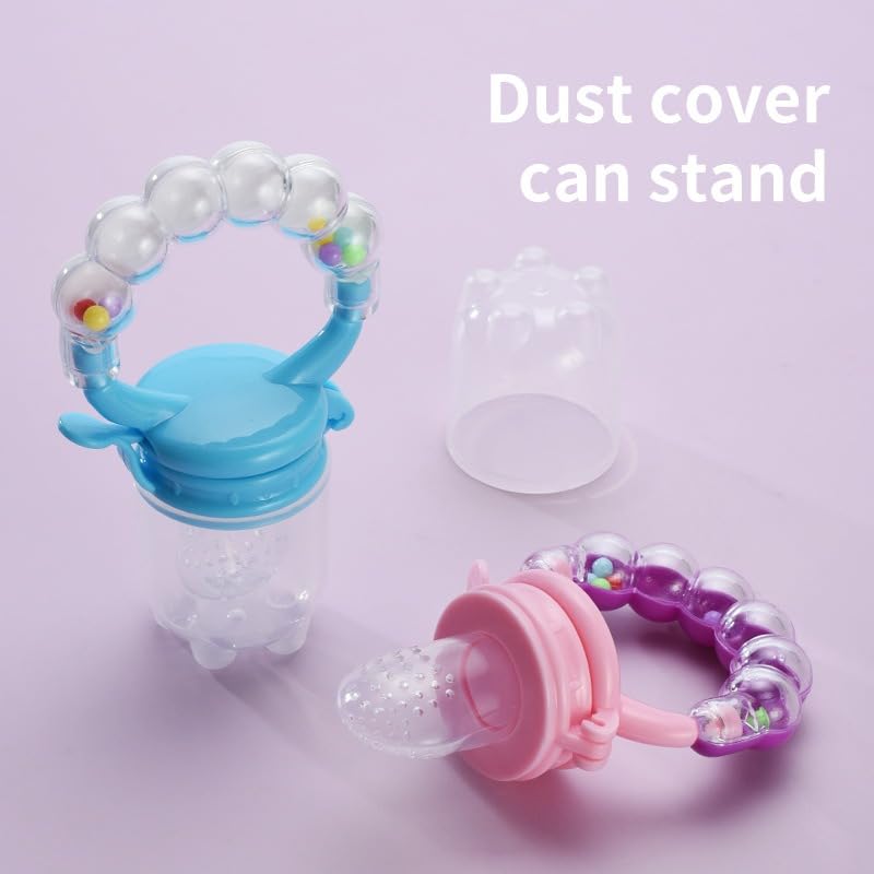 Fruit Feeder Pacifier - Silicone Teething Feeder, Bpa Free, Anti-Choking with Dust Cover and Stand for Fruit and Vegetable Feeding (Pink) - image 3