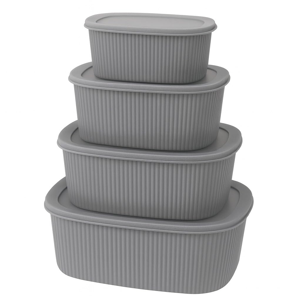 Food Storage Containers - 4 Pcs Serving Bowl Set with Lids, Microwave and Freezer Preservation Tableware Bowls for Prep, Mix & Store, leak proof, Easy to clean (Grey) - image 1