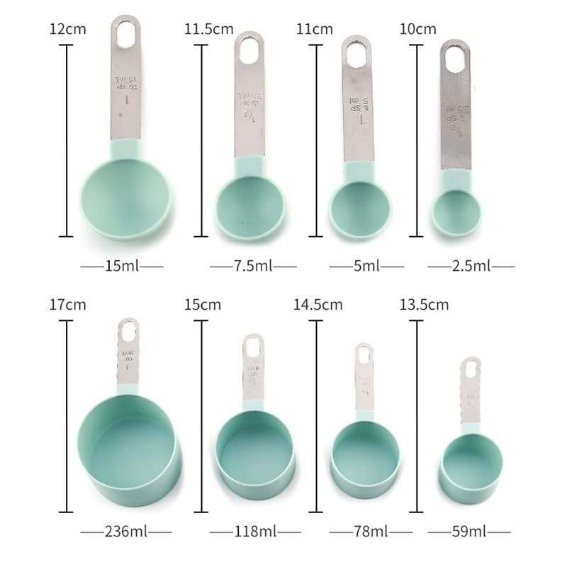 Measuring Cups and Spoons Set, 8-Piece Stackable Baking Measure Set with Stainless Steel Handles for Dry and Liquid Ingredients, BPA-Free, Green - image 2