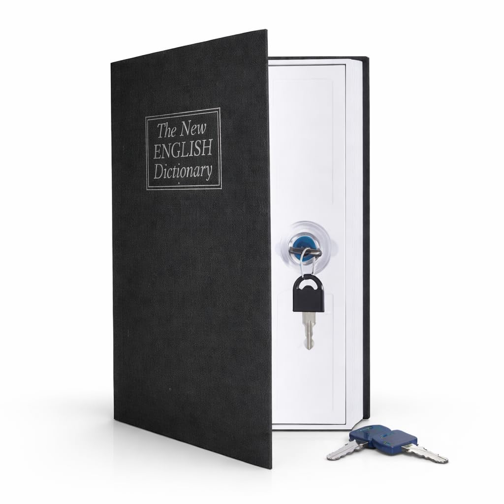 Book Safe with Lock and 2 Keys, Hidden Safe Lock Box, Metal Dictionary Diversion Safe for Cash, Jewelry, Passport and Valuables, 24 x 15.5 x 5.5 cm (Black) - image 1