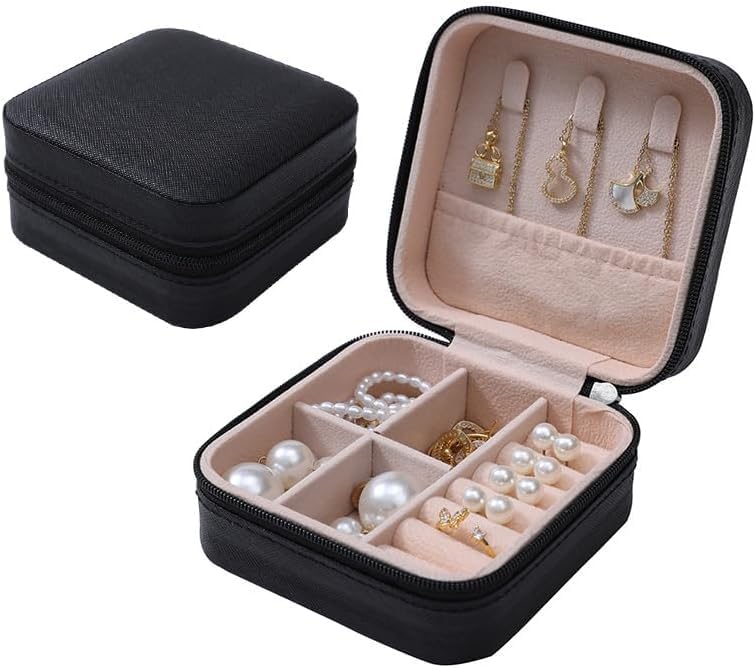 Jewelry Box Organizer, Portable Mini Travel Case with Multi-Compartment Storage for Rings, Earrings, Necklaces and Bracelets (Black) - image 1