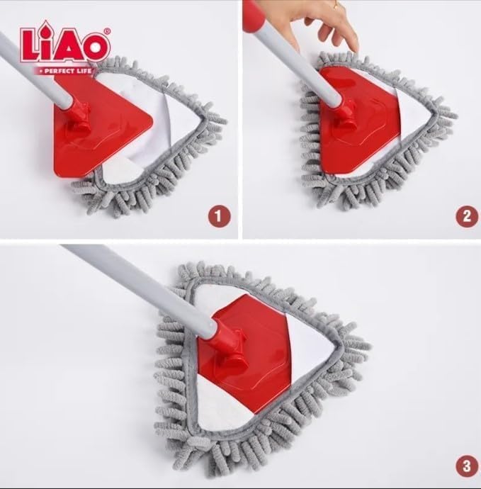 Microfiber Mop, Triangle Floor Cleaning Mop with Retractable Handle and Chenille Head for Dust, Hair, Floors, Car Interiors and Dashboard, Lightweight Red Design (Red, A130017) - image 5