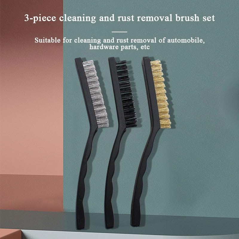 Wire Brushes Set 6 Piece Curved Handle Nylon Brass Stainless Steel Bristles Cleaning Kit for Rust Paint Dirt Removal Metal Grill Kitchen Workshop Black - image 2