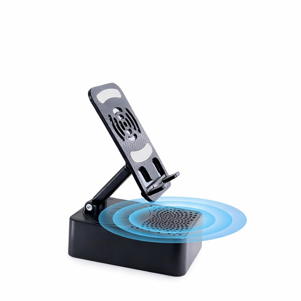 Bluetooth Speaker with Phone Stand, Portable Wireless 2-in-1 Mobile Holder, Compact Desktop Speaker for Music, Videos, Home, Office, Kitchen and Travel - image 1