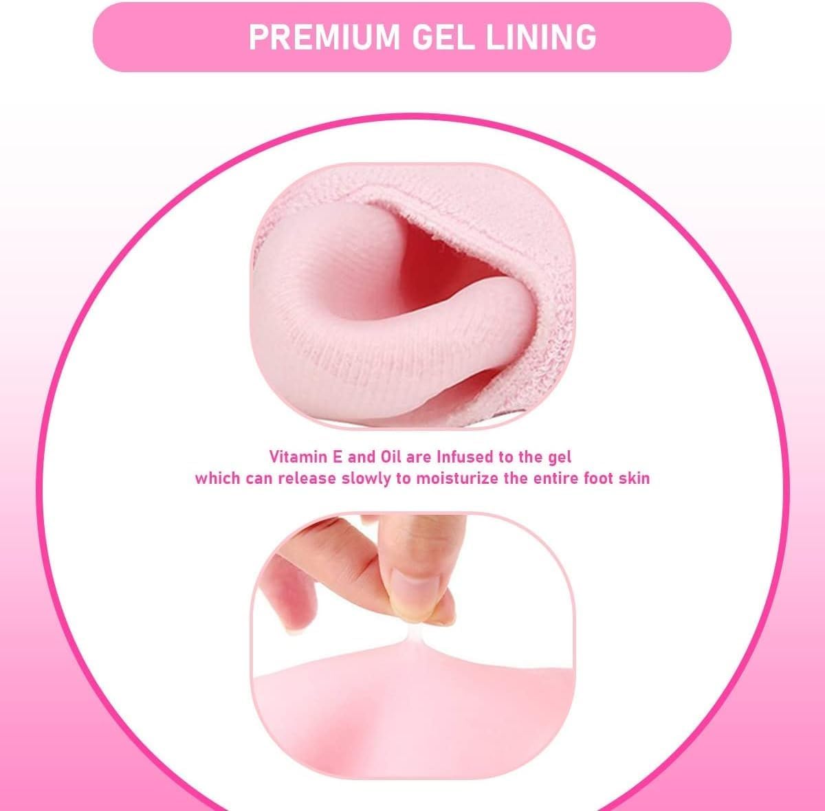Moisturizing Gel Heel Socks for Dry Cracked Heels with Jojoba Oil Olive Oil Vitamin E One Size Softening Spa Socks Home Foot Care (Pink) - image 6