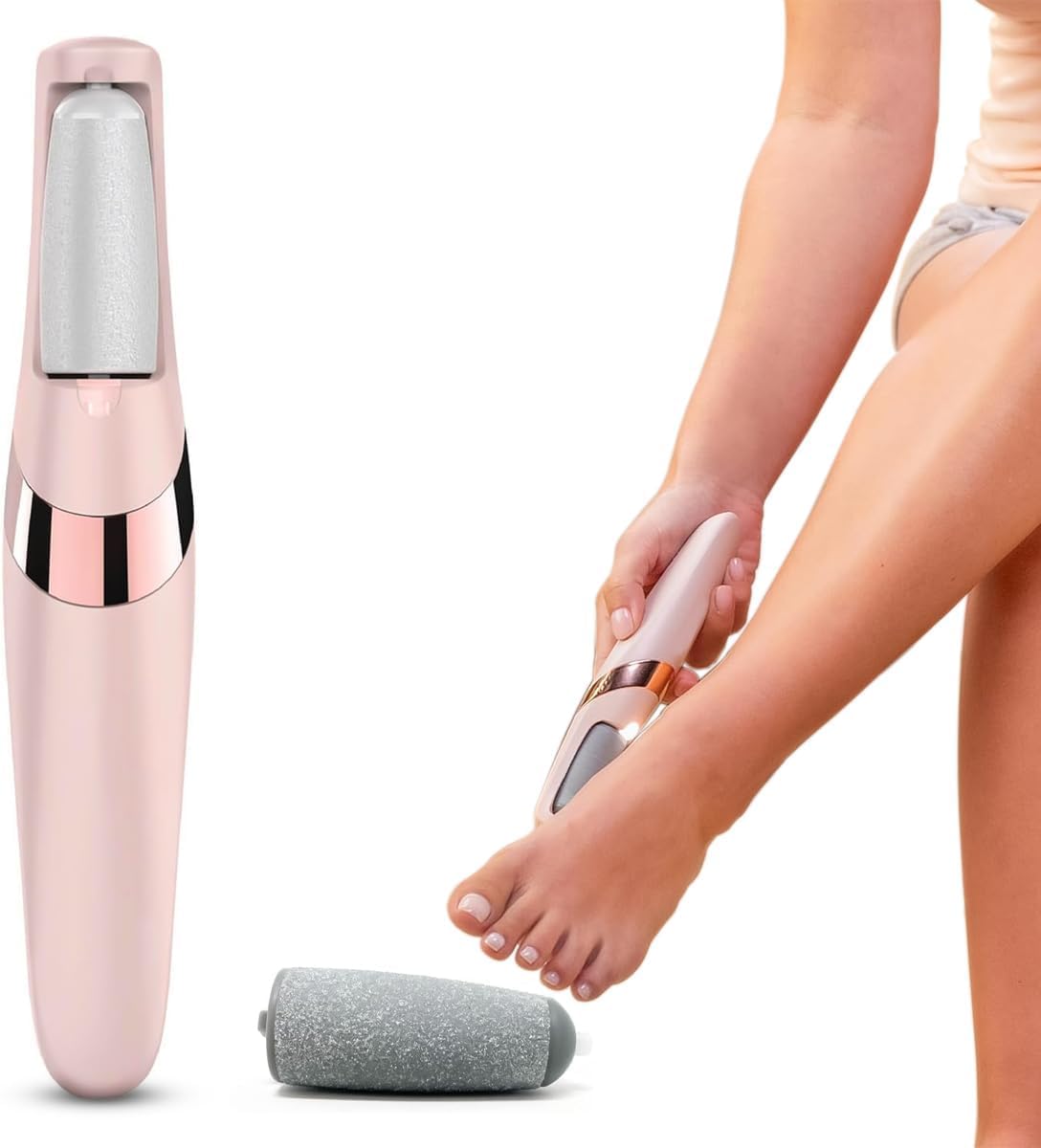 Electric Foot File, Dual-Speed Callus Remover with Easy-Reach Ergonomic Handle for Dry Rough Heels, Toes and Feet, Portable Pedicure Tool, Pink - image 1