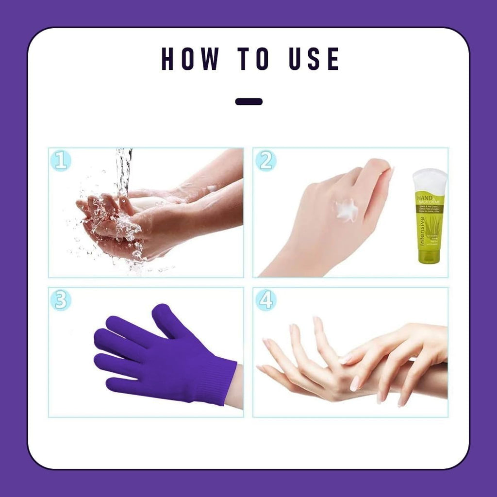 Moisturizing Gel Gloves for Dry Hands, Spa Hand Mask with Jojoba Oil, Olive Oil and Vitamin E, 20-Minute Softening Care, One Size (Purple) - image 3