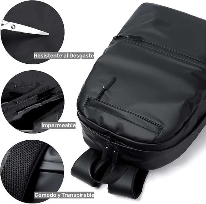 Laptop Backpack 15 L, Multi-Pocket Water-Resistant Travel Bag with USB Charging Port and Trolley Strap, Lightweight for Men, Women and Students (Black) - image 2