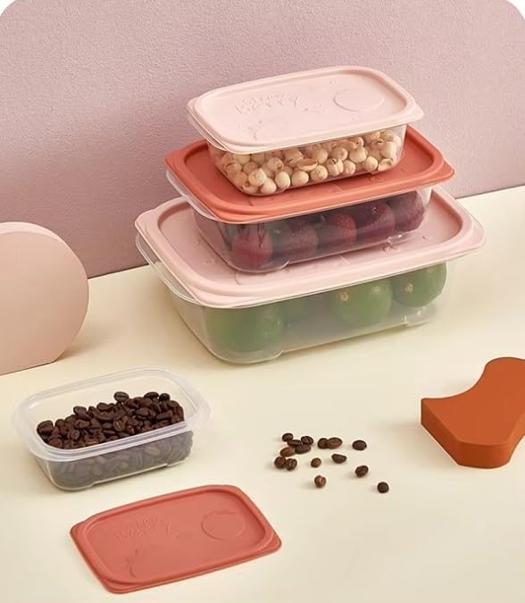 Food Storage Container Set, 4 Pcs Refrigerator Crisper Boxes with Airtight Lids, Leak Proof, Microwave Safe for 3 Minutes, Easy to Clean, Oval Food Grade for Vegetables and Fruit (Pink) - image 4