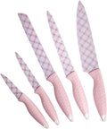 Kitchen Knife Set 5 Pcs, Stainless Steel Blades with Ergonomic Plastic Handles, Chef Knives for Slicing, Chopping, Dicing and Everyday Food Preparation, Pink - image 1