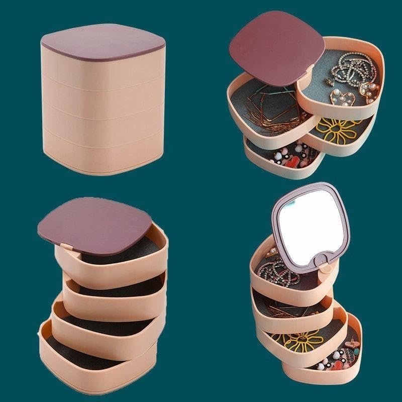 Jewelry Box Organizer, 4-Layer 360° Rotating Storage Case with Mirror and Dustproof Lid for Rings, Earrings, Bracelets and Necklaces, LD-688, Blue - image 3