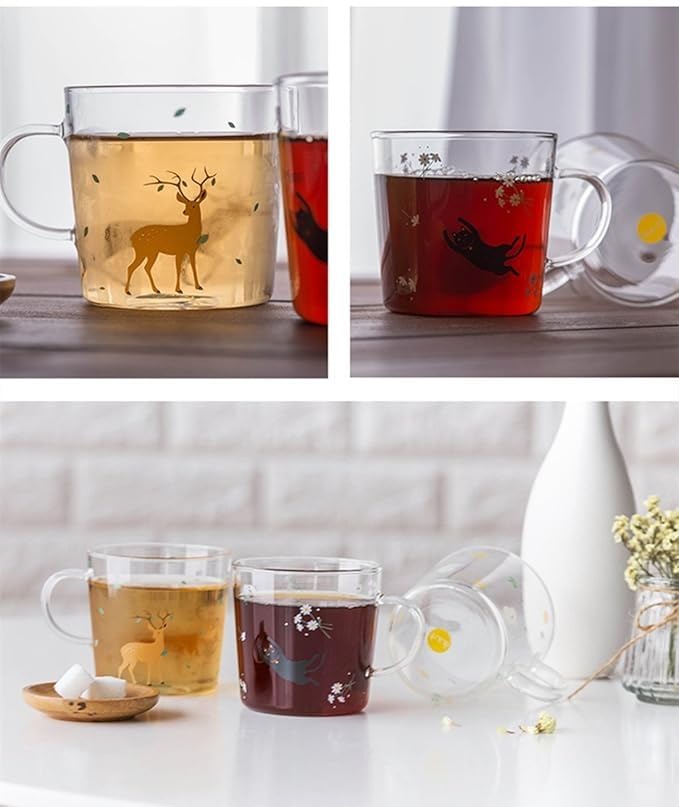 Glass Coffee Mug 300ml, Double Wall Clear Cup with Handle and Cute Animal Design for Tea, Milk, Cappuccino, Juice and Espresso, Home and Office, GG-647 - image 3