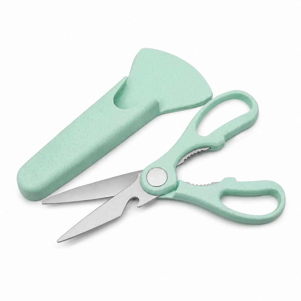 Kitchen Scissors, Stainless Steel Multipurpose Shears with Magnetic Protective Cover, Nutcracker and Bottle Opener, Ergonomic ABS Handles, S-233 (Green) - image 1