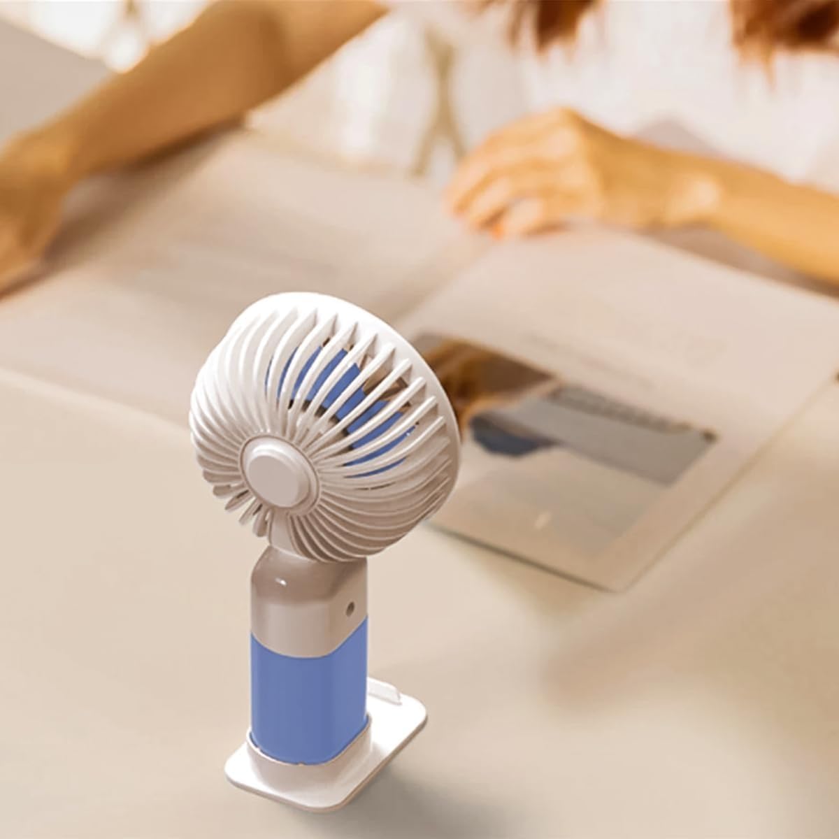 Mini Hand Fan USB Portable Desktop and Handheld 1.5W Single Speed with Stand, Lightweight Quiet Cooling for Home Office Travel (Blue) - image 6