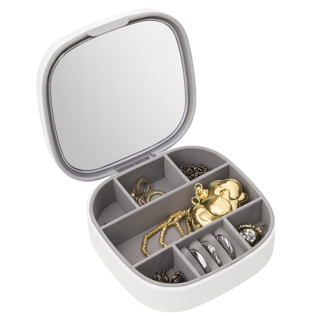 Jewelry Storage Box with Mirror, Portable Jewelry Organizer, Dustproof, Travel Case Ideal for Ring, Pendant, Earring Necklace and Bracelet, Easy to storage LD-988 (White) - image 1
