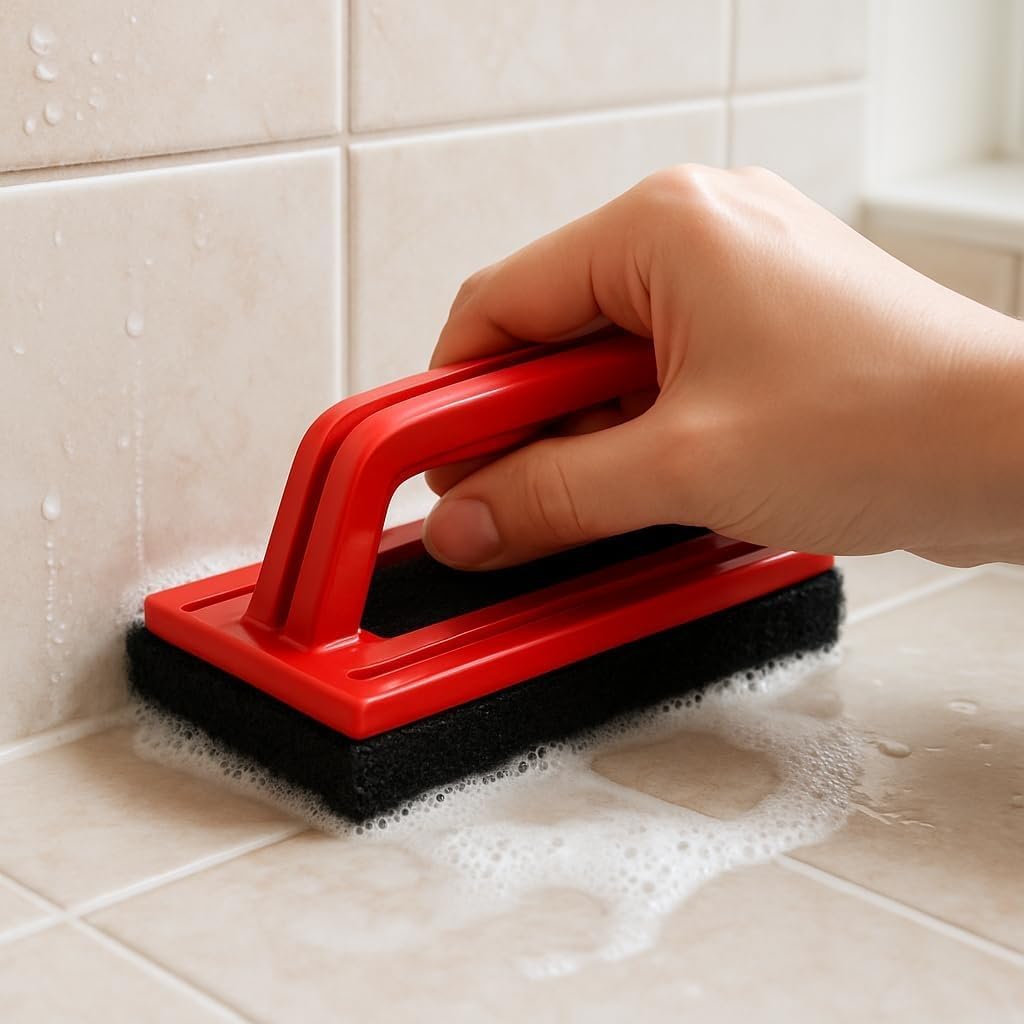 Bath Brush With Handle Scouring Pad Scrubber Kitchen Cleaning Brush For Bathroom Floor Wall Sink Tile Ergonomic Cleaning Tool For Home Use (Red H130014) - image 7