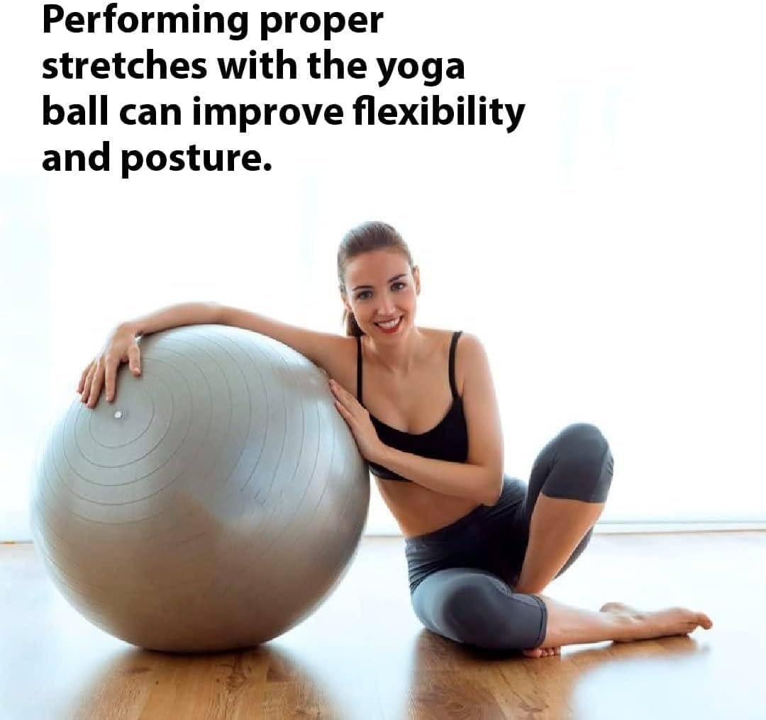 Exercise Ball Yoga Ball Gym Ball Balance Ball – Pilates Swiss Stability Anti-Burst Pregnancy Birthing with Pump for Home Workout & Office Chair (Grey) (75cm) - image 4