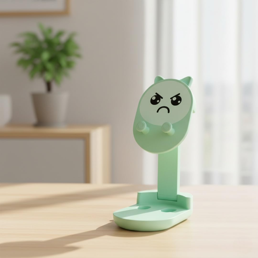 Phone Stand, Adjustable Foldable Desk Mobile Holder for Smartphones and Tablets, Portable Cartoon Stand for Video Calls, Watching, Study, Home and Office, Mint Green - image 1