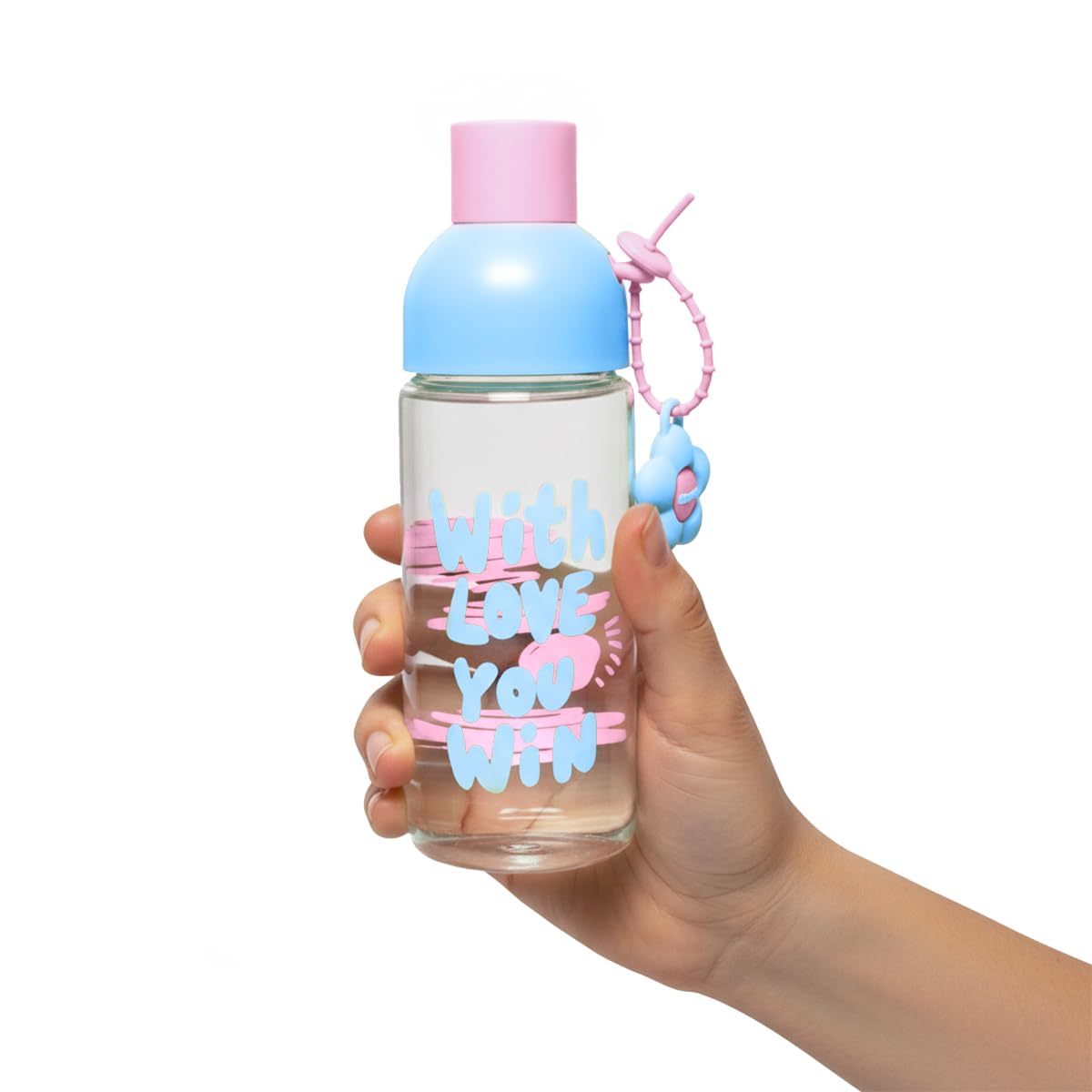 Glass Water Bottle 450ml - Strainer Cup for Herbs, Leak-Proof, BPA-Free, Easy-Grip Lid for Juice, Milk and Tea, Cute Design Cup Ideal for Outdoor & Indoor, GG-2538 (Pink, blue) - image 1
