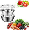 Stainless Steel Mixing Bowl 26cm with Strainer and Grater, 3-in-1 Colander Set for Washing Rice, Draining Pasta, Grating Cheese, Vegetables and Kitchen Prep - image 1