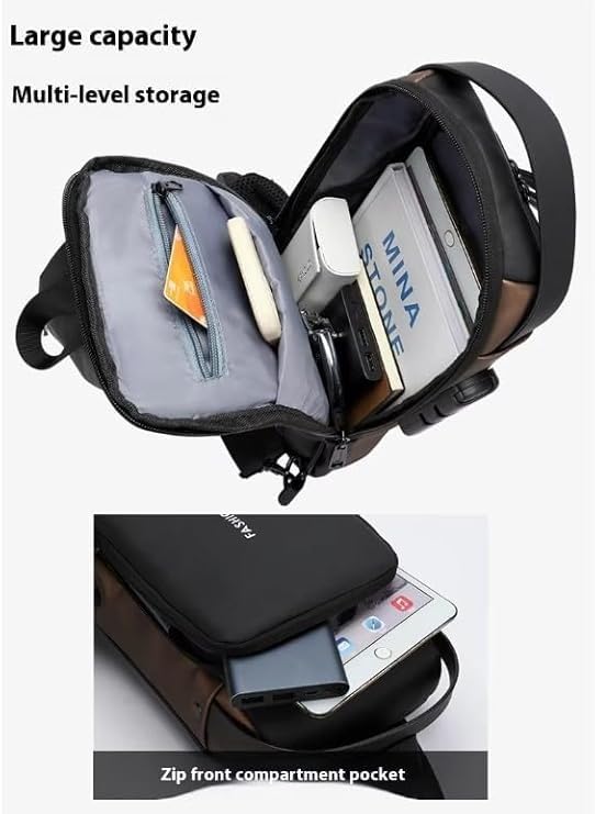 Crossbody Sling Backpack Anti-Theft with USB Charging Port and Password Lock, Waterproof Chest Shoulder Waist Bag for Men Women, Travel Gym (Black Brown) - image 2