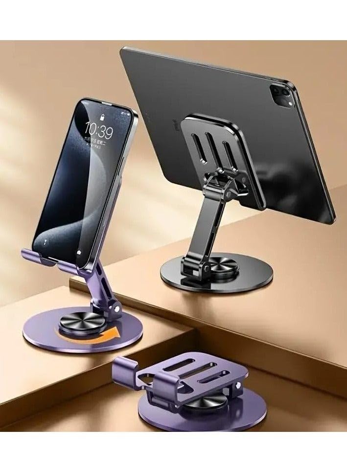 Phone Stand Adjustable 360° Rotating Desk Holder, Foldable Metal Mobile Stand with Secure Grip, Portable Universal Phone Holder for Smartphone and Tablet, ZM-0116 (Purple) - image 6
