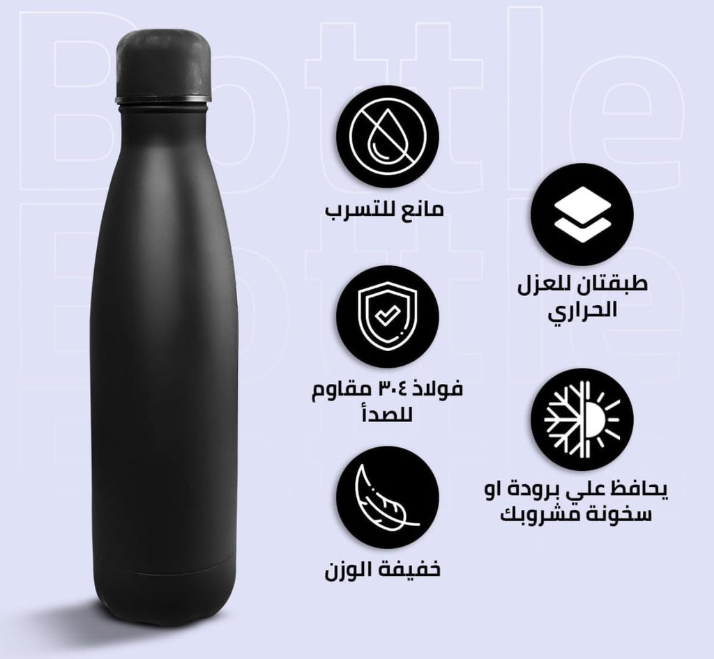 Stainless Steel Water Bottle 500ml, Double-Wall Vacuum Insulated 18/8 Flask with Leak-Resistant Lid, BPA-Free Travel Bottle for Hot and Cold Drinks, Black - image 2
