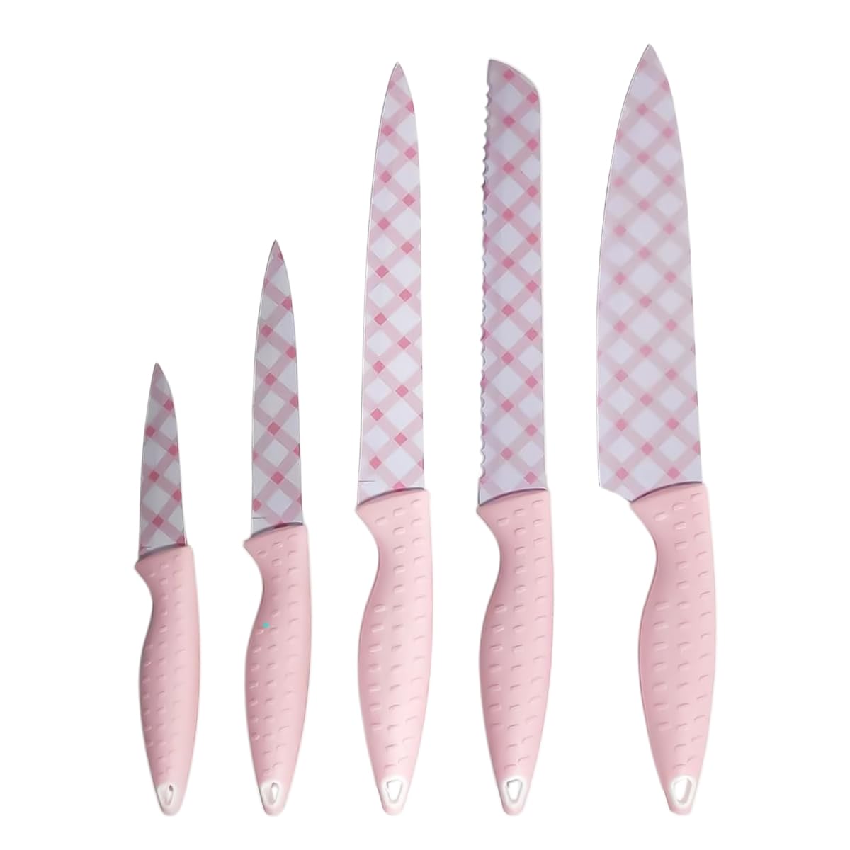 Kitchen Knife Set 5 Piece, Stainless Steel Chef Knives with Ergonomic Handles for Slicing, Chopping, Dicing and Food Preparation (Pink) - image 1