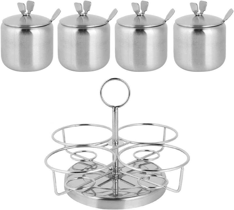 Spice Jar Set, 4-Piece Stainless Steel Condiment Canisters with Holder, Lids and Spoons for Sugar, Salt, Pepper, Tea and Seasonings, Kitchen Counter Organizer, Silver - image 7
